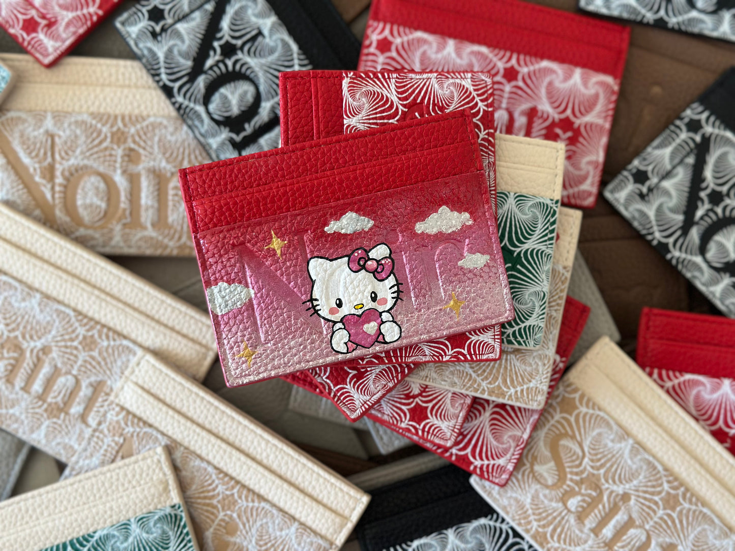 Hello Kitty Hand-painted Gradient Red + Pink Cardholder