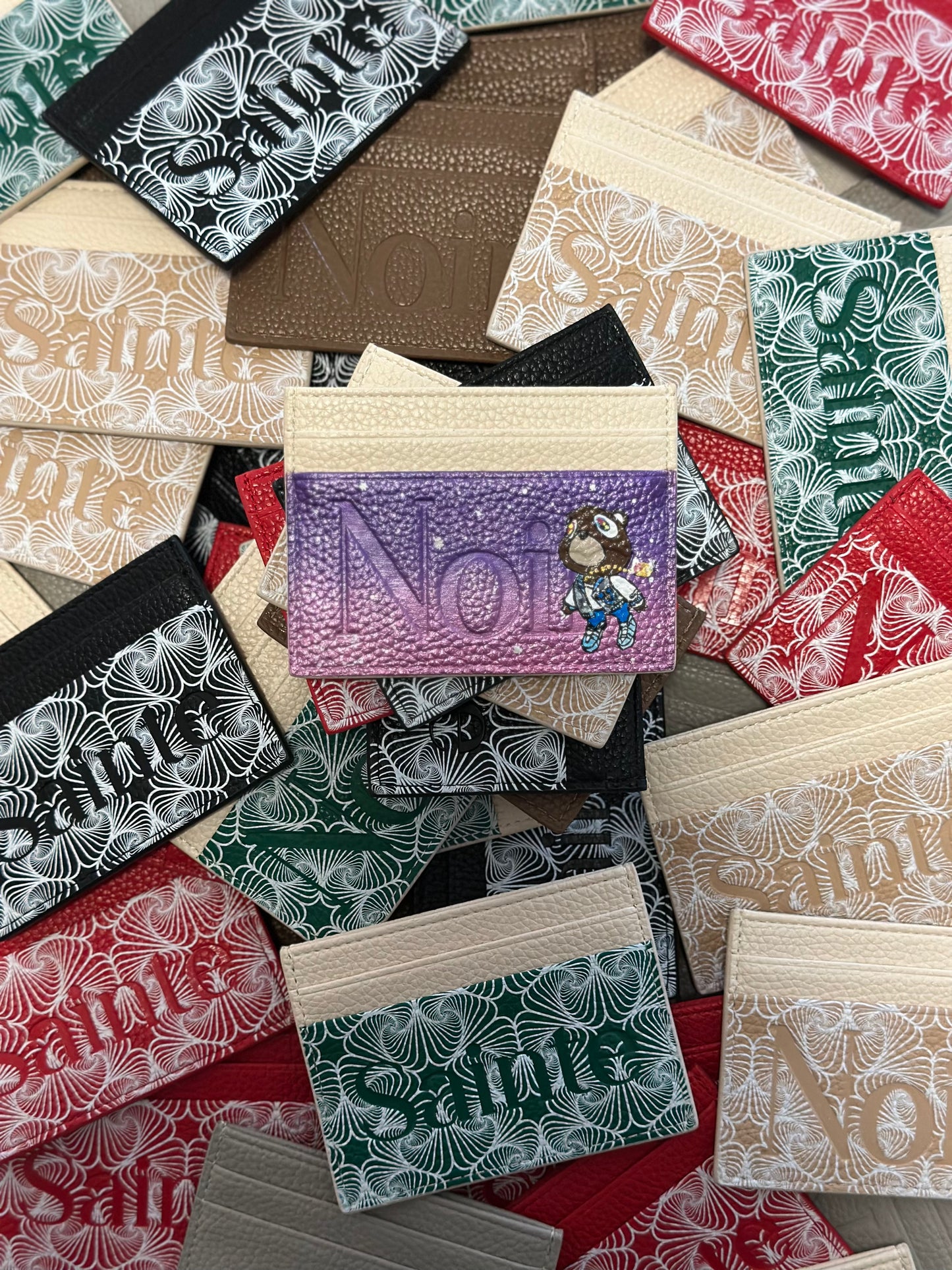 Kanye West Graduation Bear Hand-painted Gradient Purple + Sand Cardholder