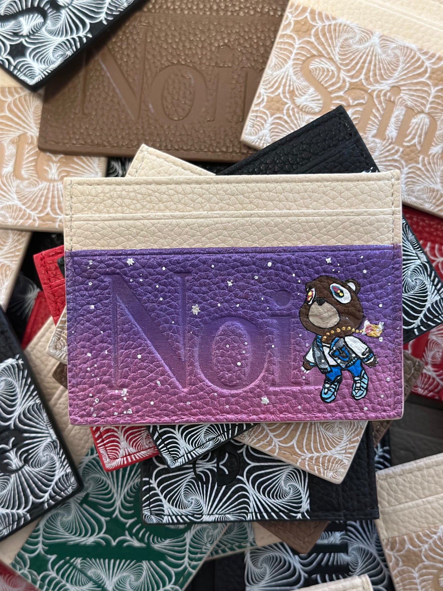 Kanye West Graduation Bear Hand-painted Gradient Purple + Sand Cardholder
